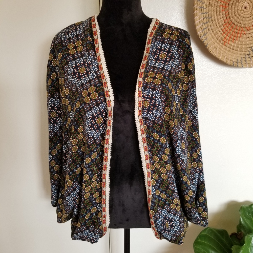 Umgee Boho Dolman Sleeve Embroidered Trim Kimono